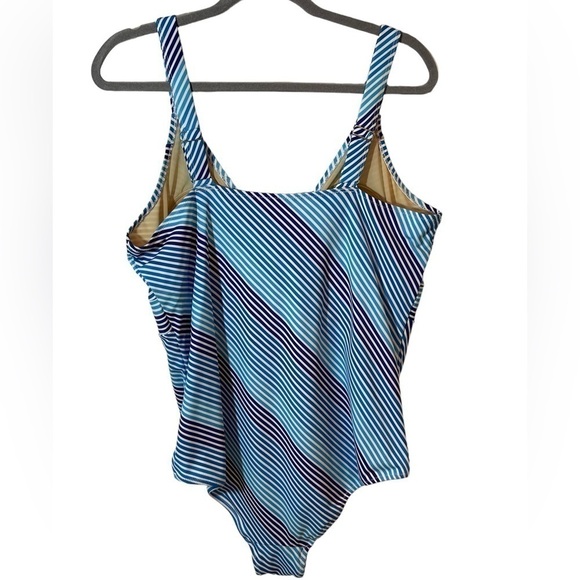 NWT Swimsuits For All Blue & White Stripe One Piece Swimsuit tummy control 20 - Picture 5 of 13